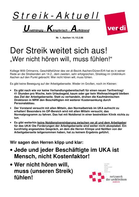 Streik-Aktuell UK Aachen Nr_1 - bei der ver.di-Betriebsgruppe am ...