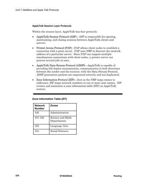 NetWare and AppleTalk protocols