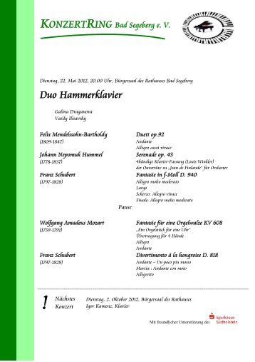 Duo Hammerklavier - Konzertring Bad Segeberg