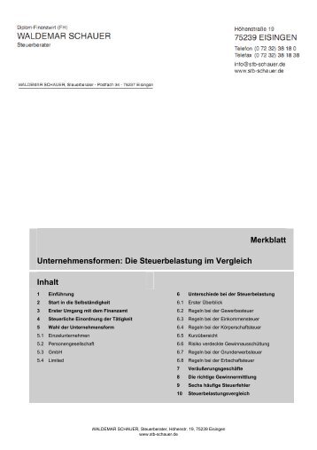 Unternehmensformen: Die Steuerbelastung im Vergleich