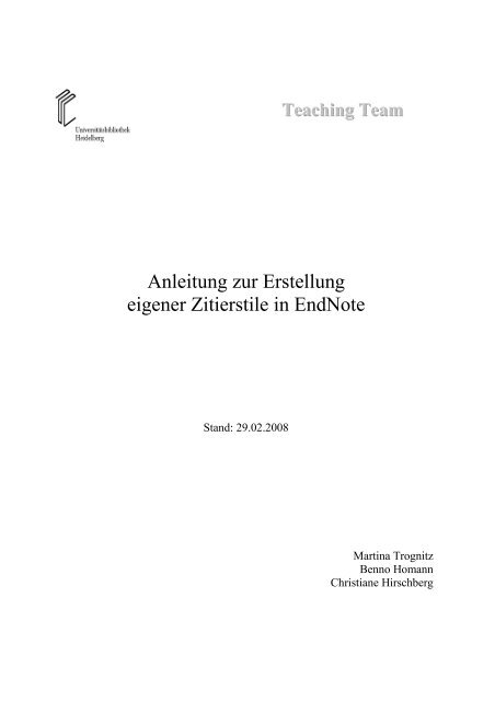 Anleitung zur Erstellung eigener Zitierstile in EndNote