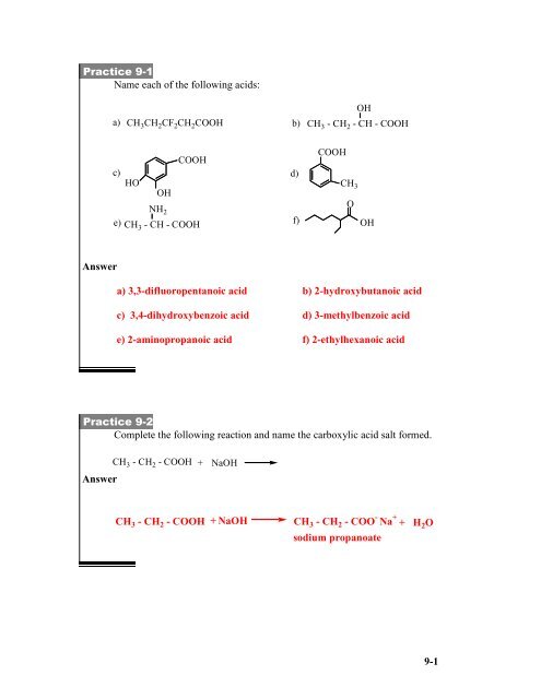 Unit 9 - Carboxylic acid Practice Problems Answers