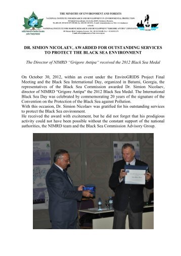 DR. SIMION NICOLAEV, AWARDED FOR OUTSTANDING ...