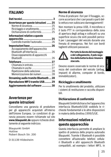 Bluetooth / USB - Interface - Blaupunkt