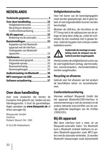 Bluetooth / USB - Interface - Blaupunkt