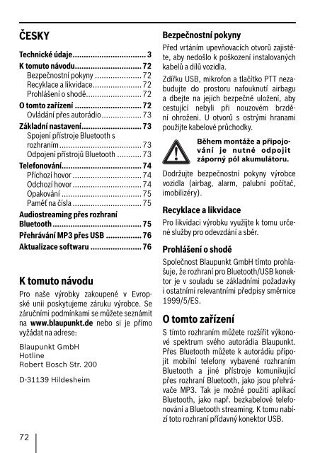 Bluetooth / USB - Interface - Blaupunkt