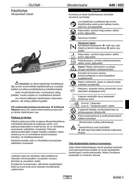 SUOMI - Moottorisaha 646 / 652 KÃ¤yttÃ¶ohje