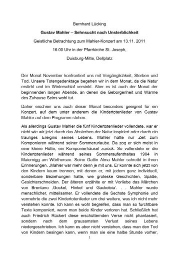 Bernhard LÃ¼cking Gustav Mahler â Sehnsucht nach Unsterblichkeit ...