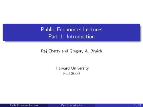 Public Economics Lectures Part 1: Introduction