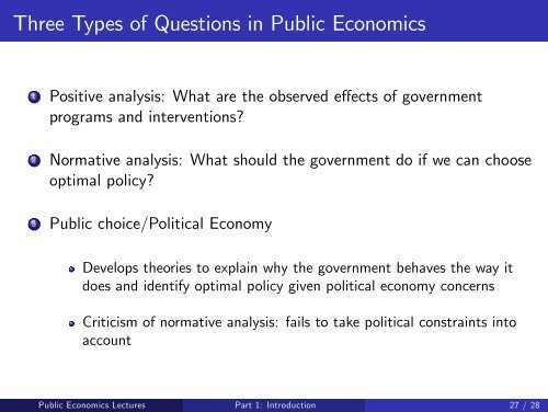 Public Economics Lectures Part 1: Introduction