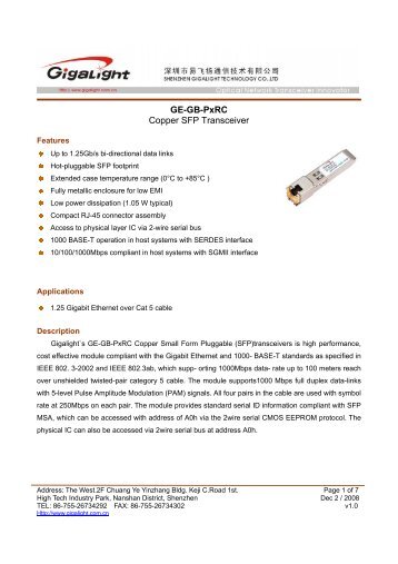 GE-GB-PxRC Copper SFP Transceiver - DAVANTEL