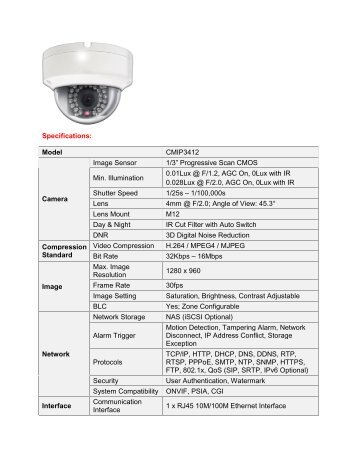 Specifications: Model CMIP3412 Camera Image ... - CCTV Direct