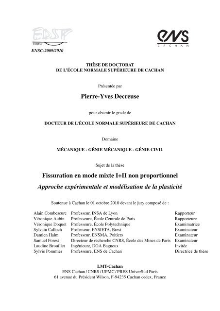 Pierre-Yves Decreuse Fissuration en mode mixte I+II non ...