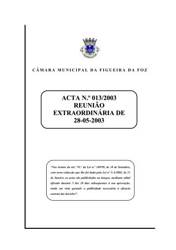 ACTA N.Ã‚Âº 013/2003 REUNIÃƒÂƒO EXTRAORDINÃƒÂRIA DE 28-05-2003