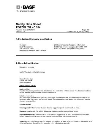 Safety Data Sheet POZZOLITH NC 534 - WorldAccount - BASF.com