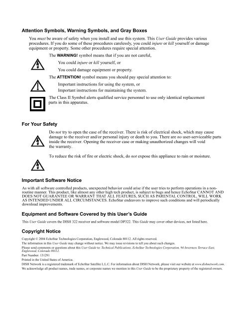 Attention Symbols Warning Symbols and Gray Boxes DISH Network