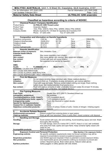 Material Safety Data Sheet ULTRALOC 3290 anaerobic ... - Molytec