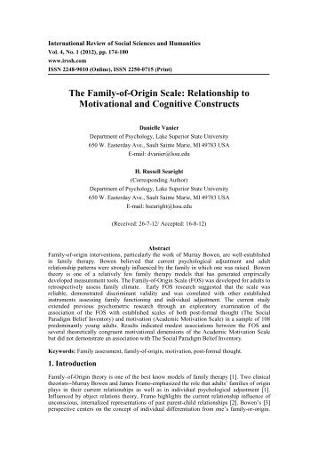 The Family-of-Origin Scale: Relationship to Motivational and ...
