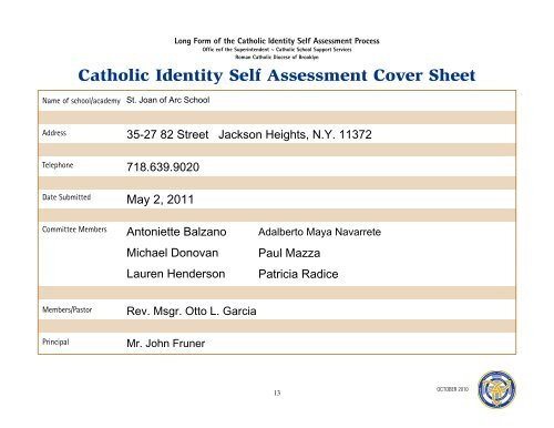 Catholic Identity Self Assessment Cover Sheet - Saint Joan of Arc ...