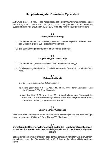 Hauptsatzung der Gemeinde Eydelstedt - Samtgemeinde Barnstorf