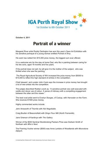 Margaret River artist wins this year's Open Art ... - Perth Royal Show