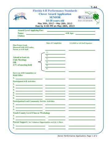 3.44 Florida 4-H Performance Standards Clover Award Application ...