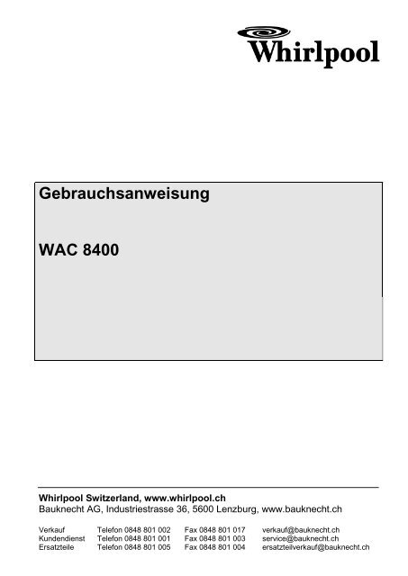 Gebrauchsanweisung WAC 8400 - Home - MAM V2.0, Bauknecht ...