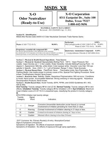 MSDS for X-O Odor Neutralizer - Nixalite