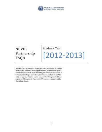 NUVHS Partnership FAQ's - National University Virtual High School