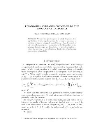 Polynomial averages converge to the product of integrals