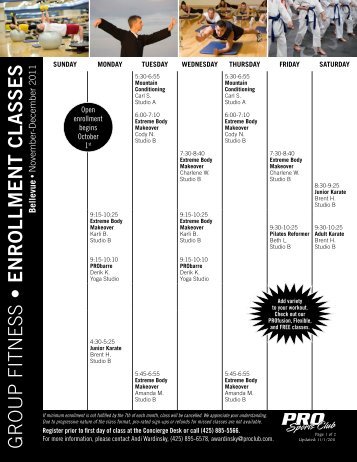 Enrollment Class Schedule - PRO Sports Club