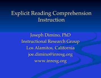 Slide Presentation - Explicit Reading Comprehension Instruction