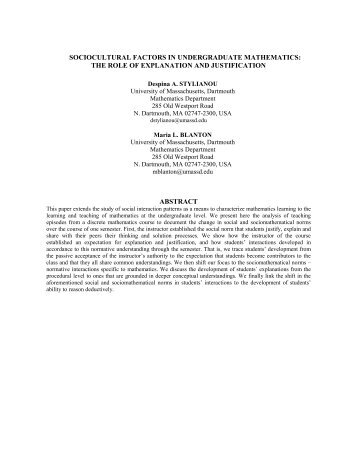 Sociocultural factors in undergraduate mathematics