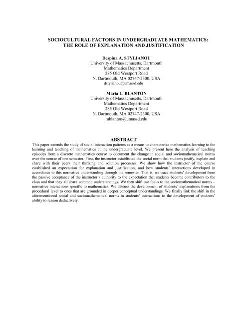 Sociocultural factors in undergraduate mathematics