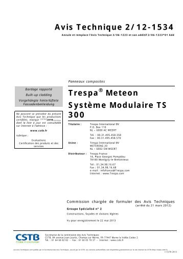 Avis Technique 2/12-1534 Trespa Meteon SystÃ¨me ... - Trespa.info