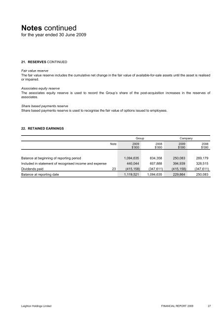 Financial Report 2009 - Leighton Holdings