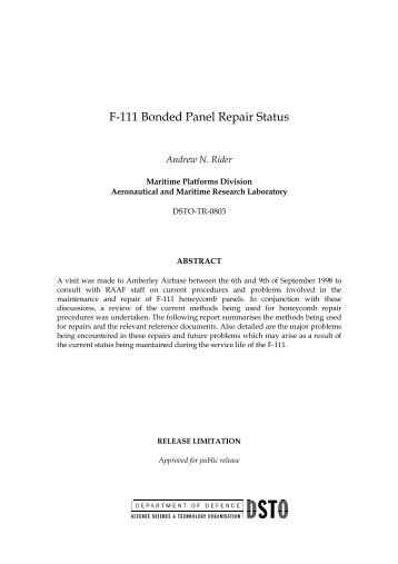 F-111 Bonded Panel Repair Status - Defence Science and ...