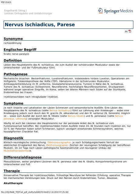 Nervus ischiadicus, Parese - Engelhardt Lexikon OrthopÃ¤die und ...