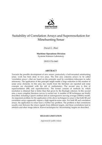 Suitability of Correlation Arrays and Superresolution for Minehunting ...