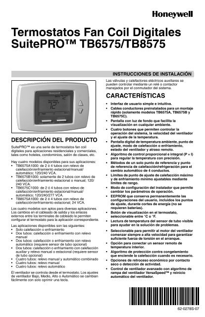 Termostatos Fan Coil Digitales SuitePROâ¢ TB6575/TB8575