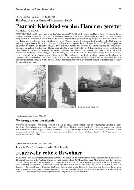 Jahresbericht 2003 - Feuerwehr Leverkusen