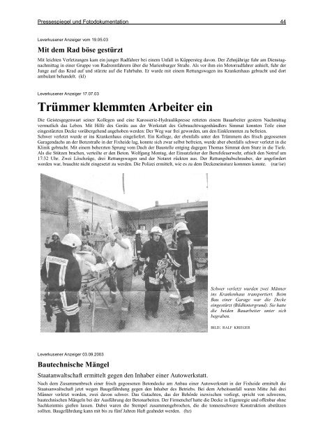 Jahresbericht 2003 - Feuerwehr Leverkusen