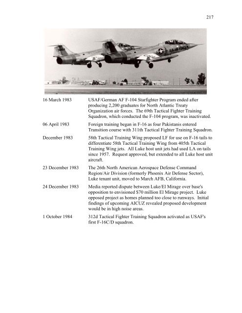 Luke Field/Air Force Base and 56th Fighter Wing Heritage Pamphlet ...