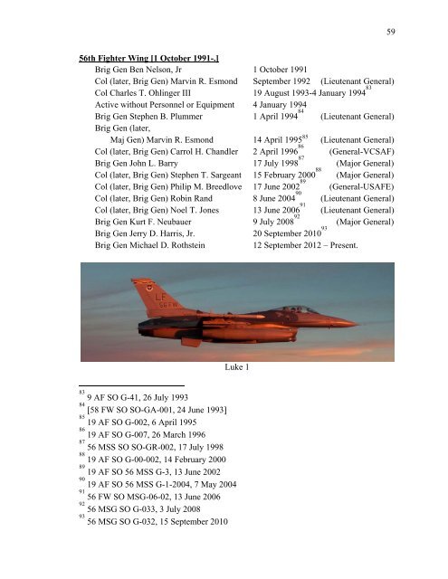 Luke Field/Air Force Base and 56th Fighter Wing Heritage Pamphlet ...