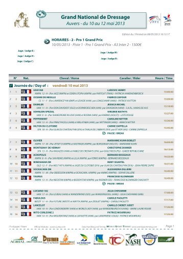 Horaires - World Sport Timing