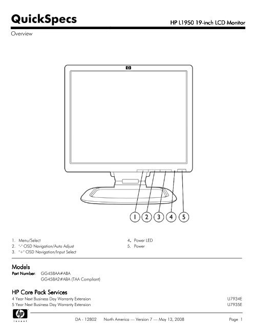 HP L1950 19-inch LCD Monitor - Hewlett 