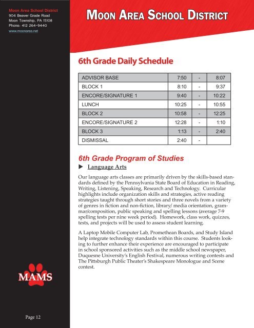 2012-2013 Moon Area Middle School Program of Studies