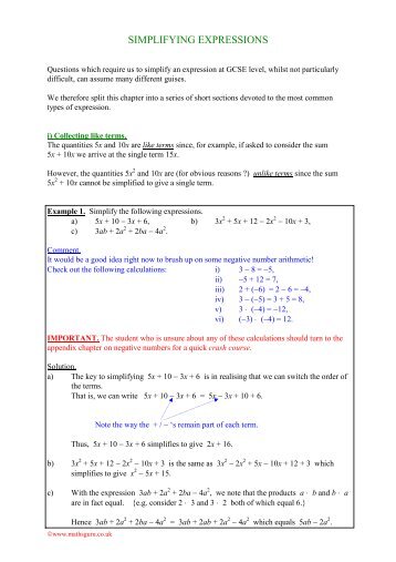 SIMPLIFYING EXPRESSIONS