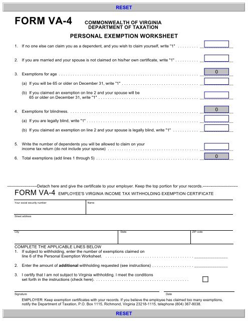 Commonwealth of Virginia Form VA-4