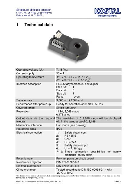 Data sheet Singleturn absolute encoder_11.01.2007 - Kostal